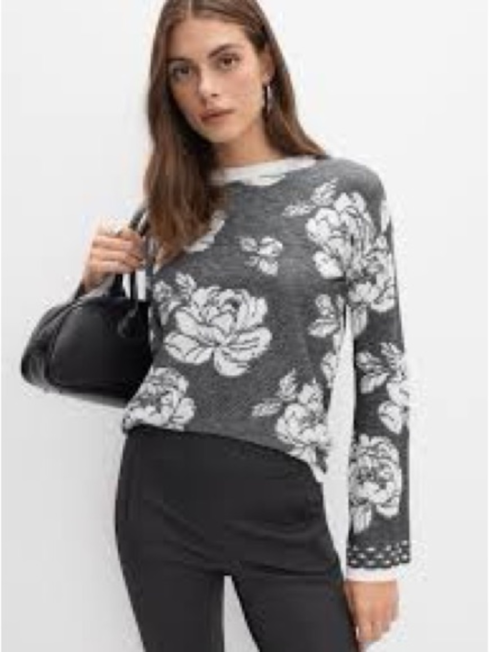 Show Me Your MuMu Gray & White Floral Crewneck Sweater